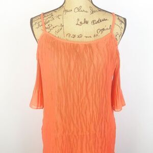 Do+Be Neon Orange Cold Shoulder Pleated MIDI Dress